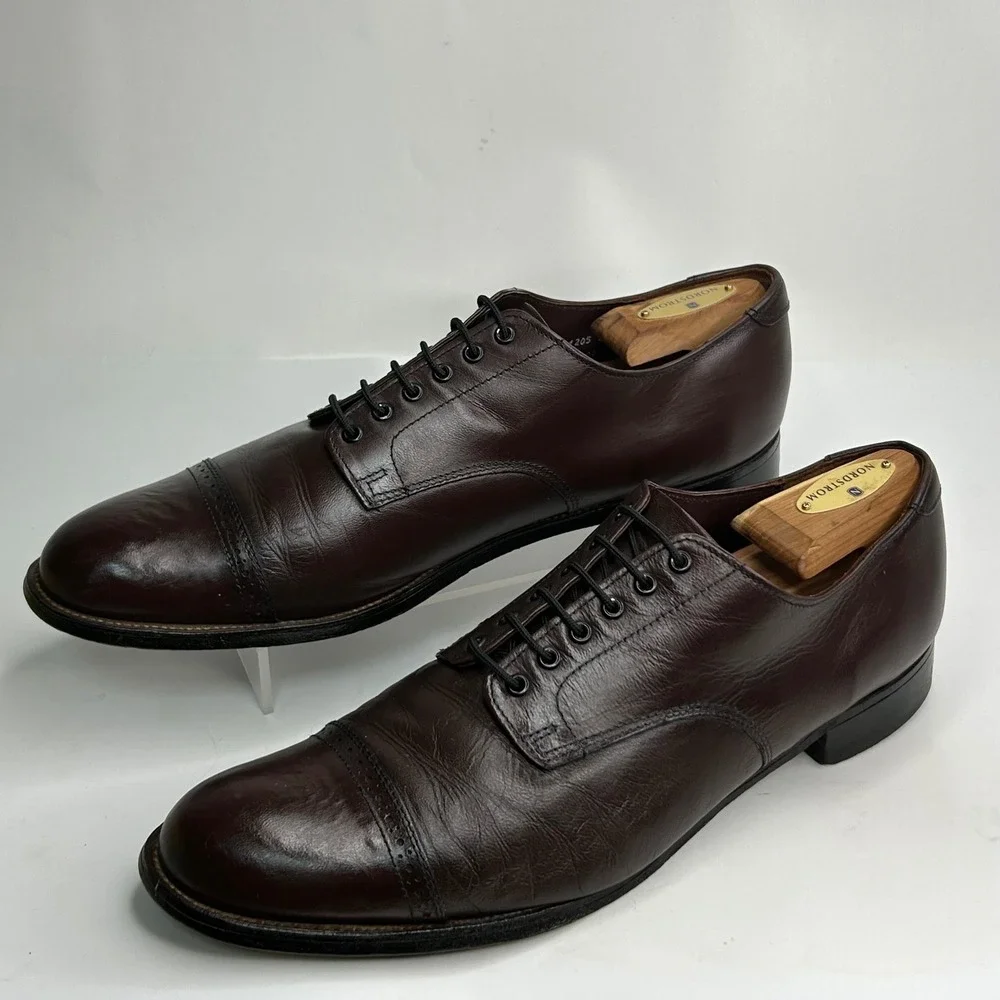 Vintage Stacy Adams Madison Cap Toe Oxford 10.5 D - Brown Kidskin Leather 00012